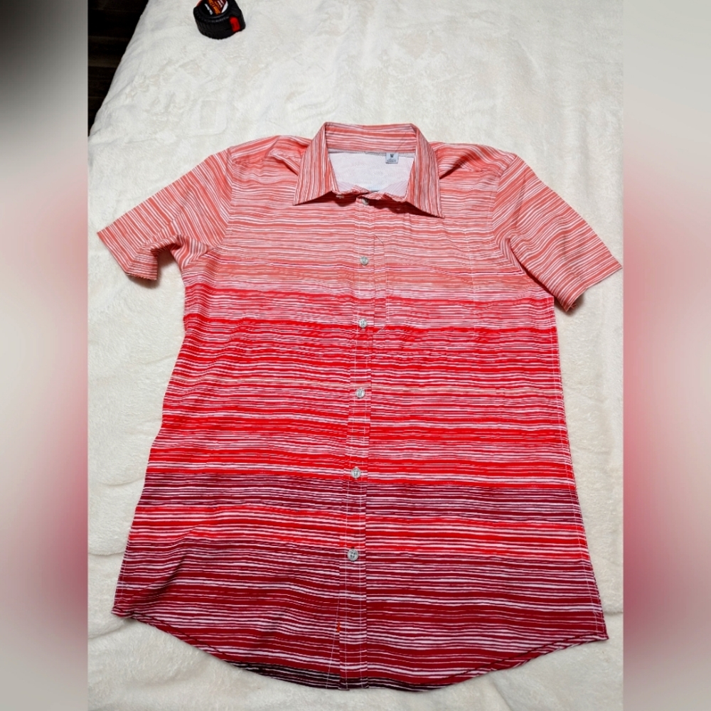 - Projek Raw short sleeve shirt. Coral and white striped